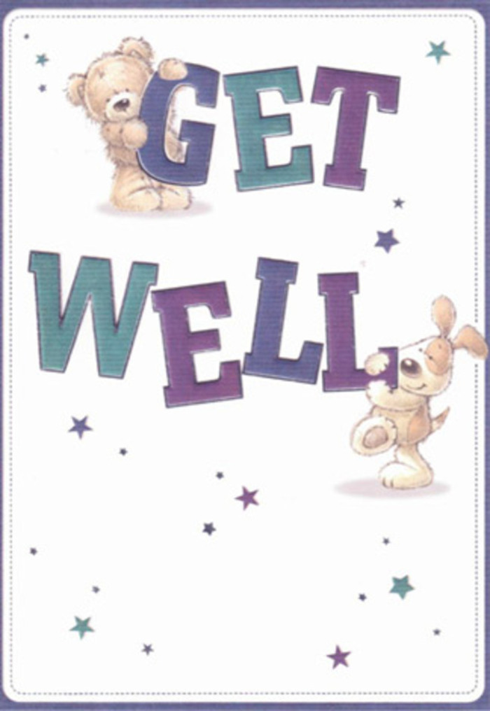 This luminous card exudes the gentle encouragement so treasured in Esher's close-knit community. The scene centers on two endearing friends-a sweet bear and an animated puppy-who, amid a flurry of playful stars, lift and cradle the message of 'Get Well' in bold, confident letters shaded with purples and aquas. The effect is joyfully sincere, like a smile exchanged across Bridge Road on a sunny afternoon. The artistic textures capture the appeal of comforting fur, their fluff and velvety softness providing a tactile sense of reassurance, as if reaching out with a caring touch. Stars, scattered in swirling patterns, deliver a sense of hope floating on the air, much like the first delicate blooms budding throughout West End Village in springtime. The backdrop of radiant white heightens the vivid colours, giving the design a fresh, uplifting air-the same clarity and promise I aim for in every bouquet crafted for friends and neighbours in Esher. Imagine sending this card together with a thoughtful floral arrangement; the combined gesture radiates positivity and heartfelt intention, bringing lightness to any recovery and reflecting the genuine community spirit found at Flower Delivery Esher.