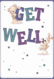 With its playful, inviting spirit, this get well card tells a heartfelt story that resonates with Esher's gentle pace of life. Against a soft, creamy white background, the bold letters 'Get Well' spring to life in jewel-like indigo and teal, each one cradled or balanced by the card's two stars: a cuddly teddy bear and a jubilant puppy, their illustrated fur so plush it almost begs a comforting hug. Twinkling stars in purple and blue cascade across the scene, evoking wishes of swift healing much like petals scattered in a fresh bouquet from a local Esher florist. The soft textures, lively expressions, and confident colours envelop the viewer in a mood of hope and caring-qualities that mirror the sense of support we share along Esher's High Street or in the quiet green spaces near Claremont Gardens. This card doesn't just send a message; it offers tangible warmth, a gentle reassurance that recovery is a shared journey, much like the comfort brought by flowers delivered with love throughout the community.